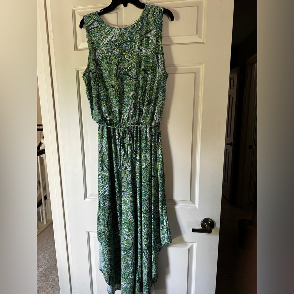 London Times sleeveless wide-leg jumpsuit green paisley design sz 16